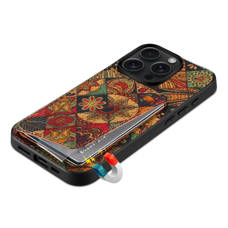 For iPhone 15 Pro Max Phone Case with Card Holder Flower Phone Cover