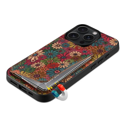 For iPhone 15 Pro Max Phone Case with Card Holder Flower Phone Cover