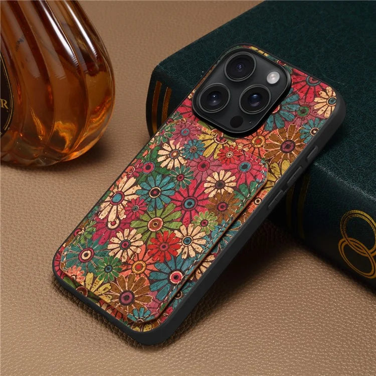 For iPhone 15 Pro Max Phone Case with Card Holder Flower Phone Cover