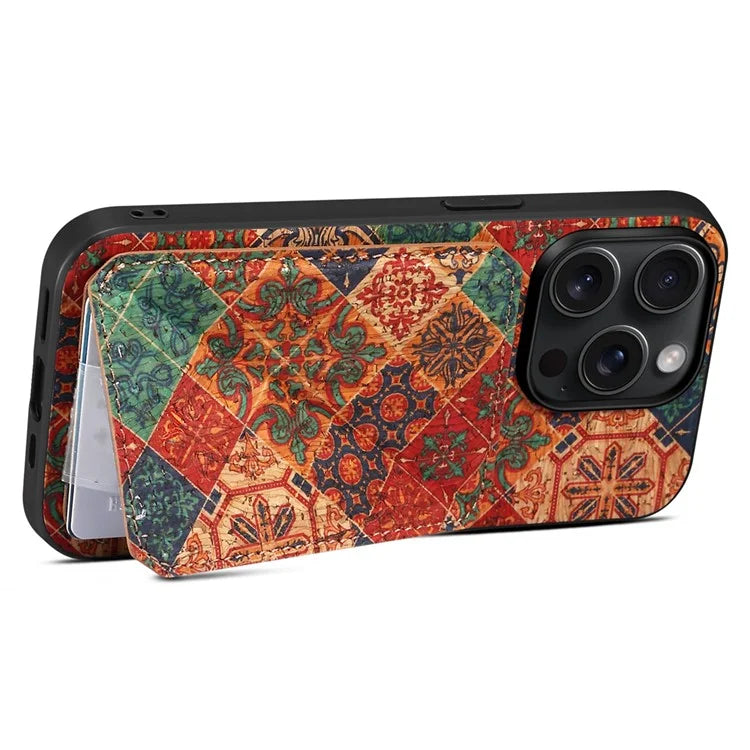 For iPhone 15 Pro Max Phone Case with Card Holder Flower Phone Cover