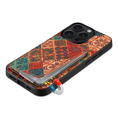 For iPhone 15 Pro Max Phone Case with Card Holder Flower Phone Cover