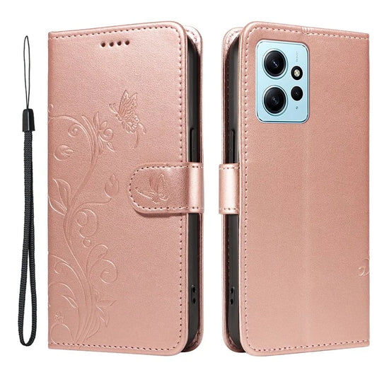 For Xiaomi Redmi Note 12 4G Cell Phone Case Apricot Blossom Butterfly Pattern Imprinted Leather Cover