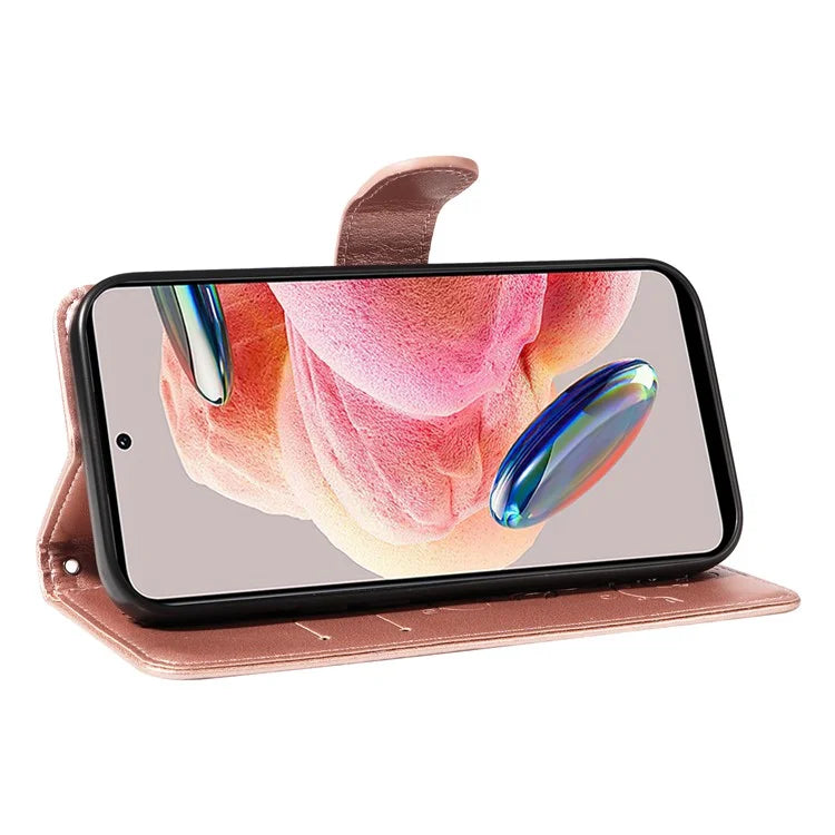 For Xiaomi Redmi Note 12 4G Cell Phone Case Apricot Blossom Butterfly Pattern Imprinted Leather Cover