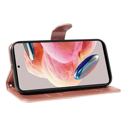 For Xiaomi Redmi Note 12 4G Cell Phone Case Apricot Blossom Butterfly Pattern Imprinted Leather Cover
