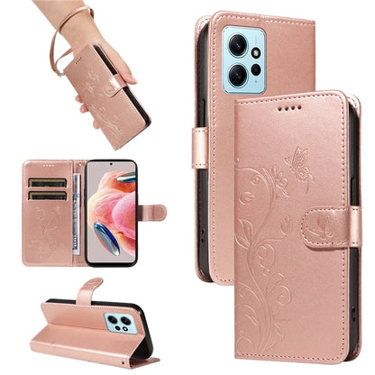 For Xiaomi Redmi Note 12 4G Cell Phone Case Apricot Blossom Butterfly Pattern Imprinted Leather Cover