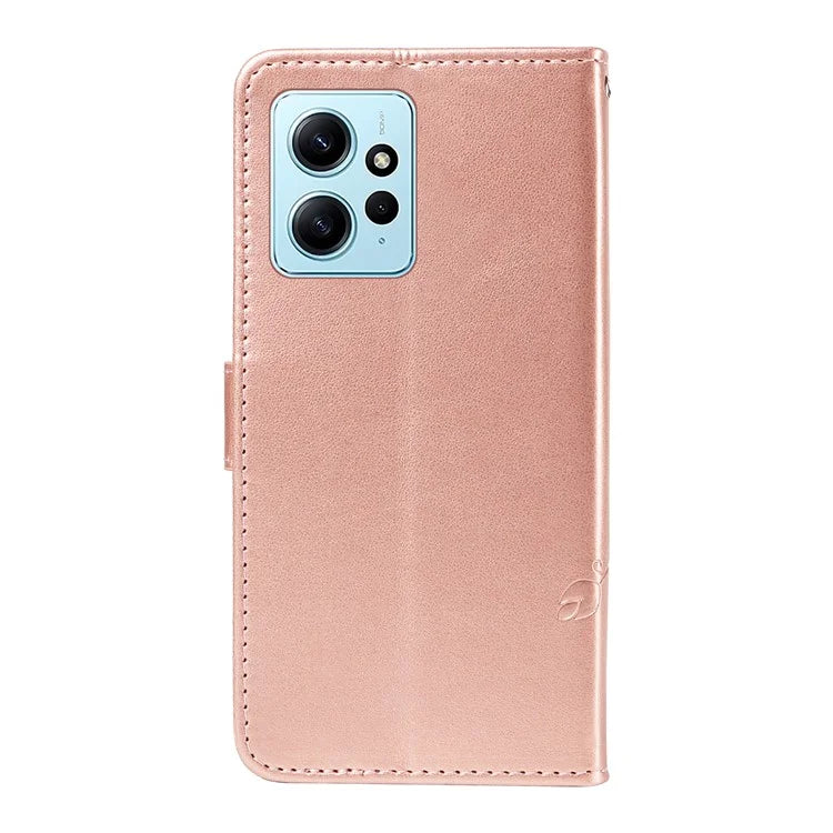 For Xiaomi Redmi Note 12 4G Cell Phone Case Apricot Blossom Butterfly Pattern Imprinted Leather Cover