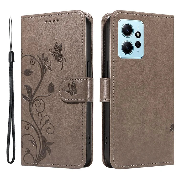 For Xiaomi Redmi Note 12 4G Cell Phone Case Apricot Blossom Butterfly Pattern Imprinted Leather Cover