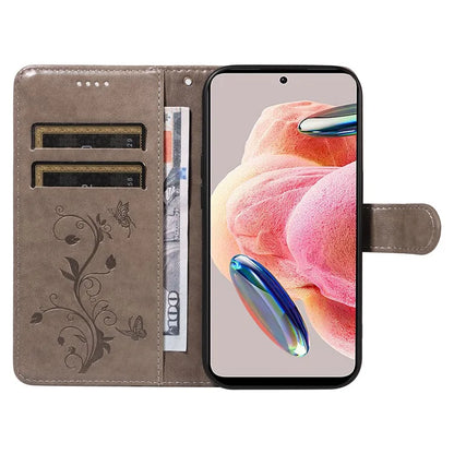 For Xiaomi Redmi Note 12 4G Cell Phone Case Apricot Blossom Butterfly Pattern Imprinted Leather Cover
