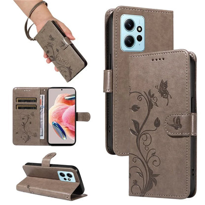 For Xiaomi Redmi Note 12 4G Cell Phone Case Apricot Blossom Butterfly Pattern Imprinted Leather Cover