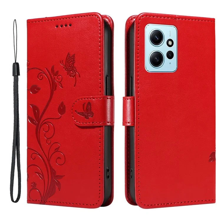 For Xiaomi Redmi Note 12 4G Cell Phone Case Apricot Blossom Butterfly Pattern Imprinted Leather Cover