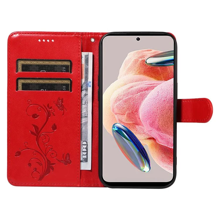 For Xiaomi Redmi Note 12 4G Cell Phone Case Apricot Blossom Butterfly Pattern Imprinted Leather Cover
