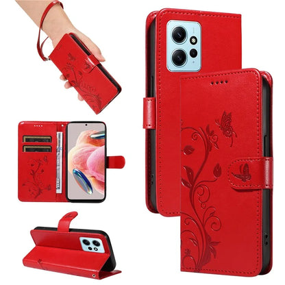 For Xiaomi Redmi Note 12 4G Cell Phone Case Apricot Blossom Butterfly Pattern Imprinted Leather Cover