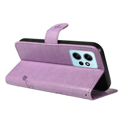 For Xiaomi Redmi Note 12 4G Cell Phone Case Apricot Blossom Butterfly Pattern Imprinted Leather Cover