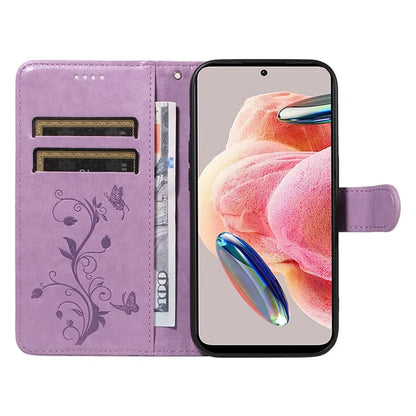 For Xiaomi Redmi Note 12 4G Cell Phone Case Apricot Blossom Butterfly Pattern Imprinted Leather Cover