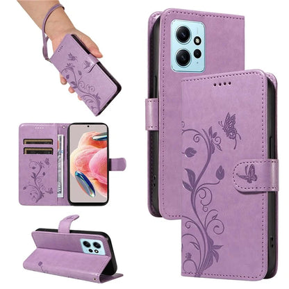 For Xiaomi Redmi Note 12 4G Cell Phone Case Apricot Blossom Butterfly Pattern Imprinted Leather Cover