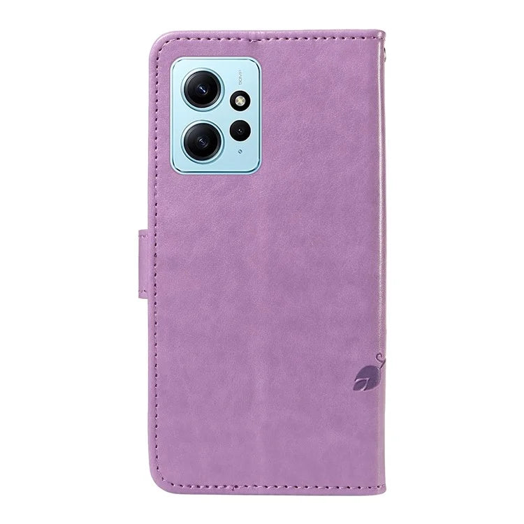 For Xiaomi Redmi Note 12 4G Cell Phone Case Apricot Blossom Butterfly Pattern Imprinted Leather Cover