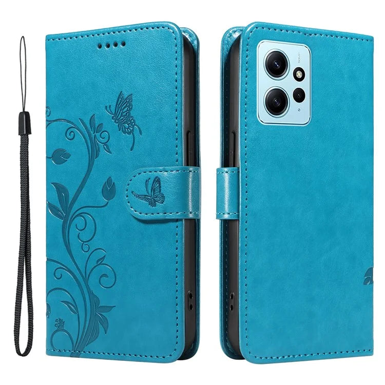 For Xiaomi Redmi Note 12 4G Cell Phone Case Apricot Blossom Butterfly Pattern Imprinted Leather Cover