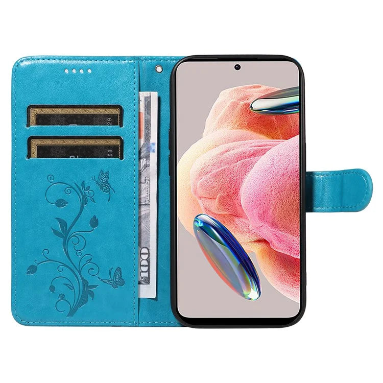 For Xiaomi Redmi Note 12 4G Cell Phone Case Apricot Blossom Butterfly Pattern Imprinted Leather Cover
