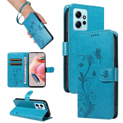 For Xiaomi Redmi Note 12 4G Cell Phone Case Apricot Blossom Butterfly Pattern Imprinted Leather Cover