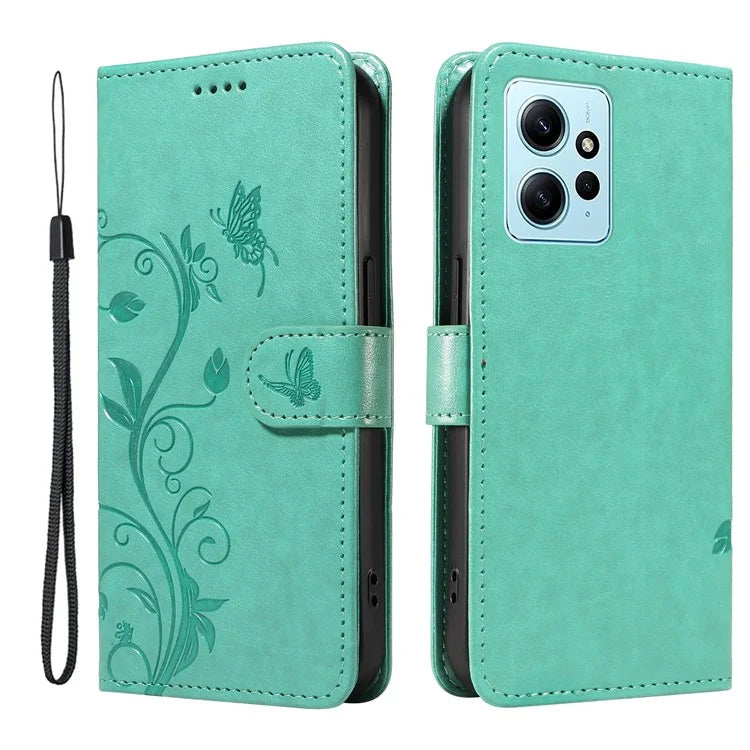 For Xiaomi Redmi Note 12 4G Cell Phone Case Apricot Blossom Butterfly Pattern Imprinted Leather Cover