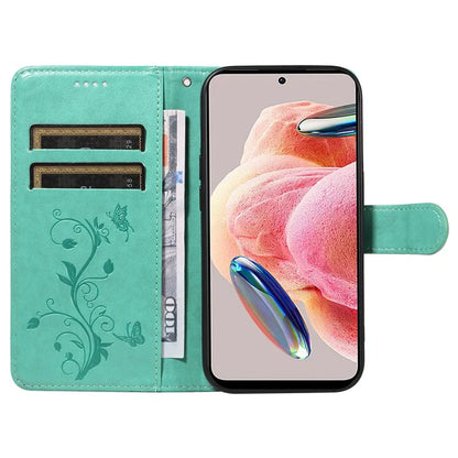 For Xiaomi Redmi Note 12 4G Cell Phone Case Apricot Blossom Butterfly Pattern Imprinted Leather Cover