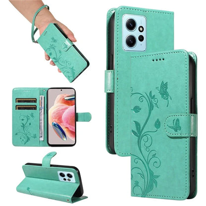 For Xiaomi Redmi Note 12 4G Cell Phone Case Apricot Blossom Butterfly Pattern Imprinted Leather Cover