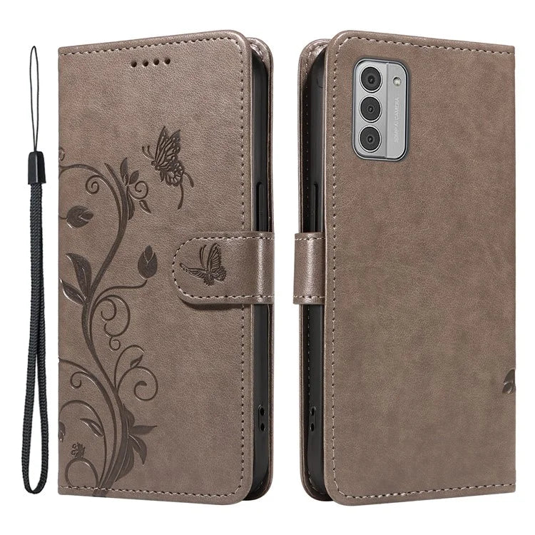 For Nokia G42 Magnetic Case Imprint Flower Butterfly Pattern Stand Wallet Cover