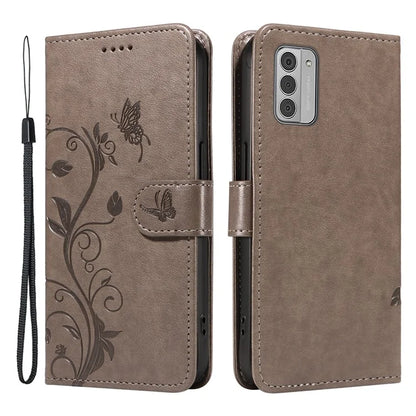 For Nokia G42 Magnetic Case Imprint Flower Butterfly Pattern Stand Wallet Cover