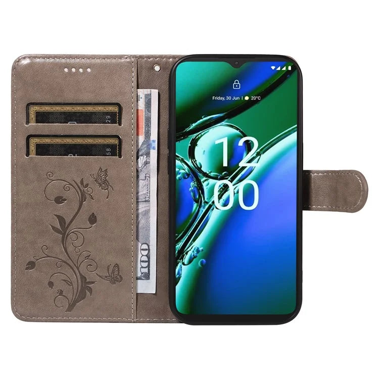 For Nokia G42 Magnetic Case Imprint Flower Butterfly Pattern Stand Wallet Cover