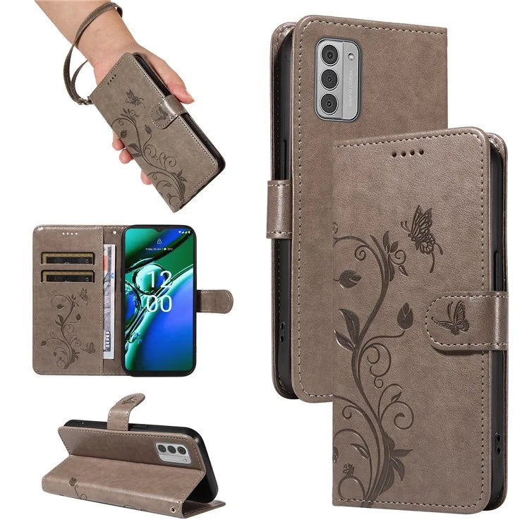For Nokia G42 Magnetic Case Imprint Flower Butterfly Pattern Stand Wallet Cover