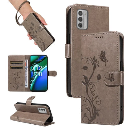 For Nokia G42 Magnetic Case Imprint Flower Butterfly Pattern Stand Wallet Cover