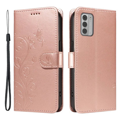 For Nokia G42 Magnetic Case Imprint Flower Butterfly Pattern Stand Wallet Cover