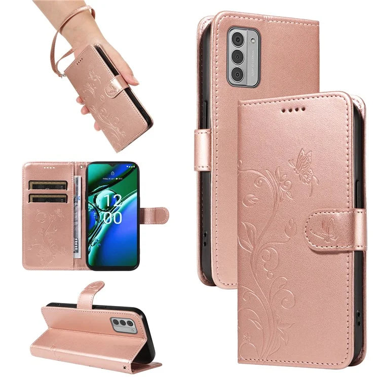 For Nokia G42 Magnetic Case Imprint Flower Butterfly Pattern Stand Wallet Cover