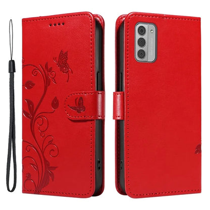 For Nokia G42 Magnetic Case Imprint Flower Butterfly Pattern Stand Wallet Cover