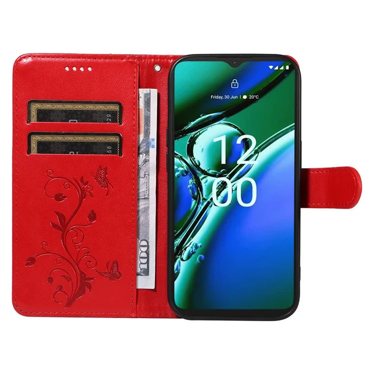 For Nokia G42 Magnetic Case Imprint Flower Butterfly Pattern Stand Wallet Cover