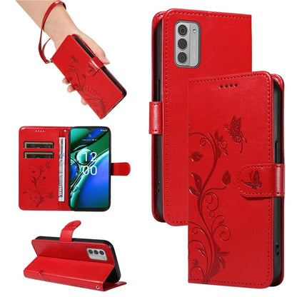 For Nokia G42 Magnetic Case Imprint Flower Butterfly Pattern Stand Wallet Cover