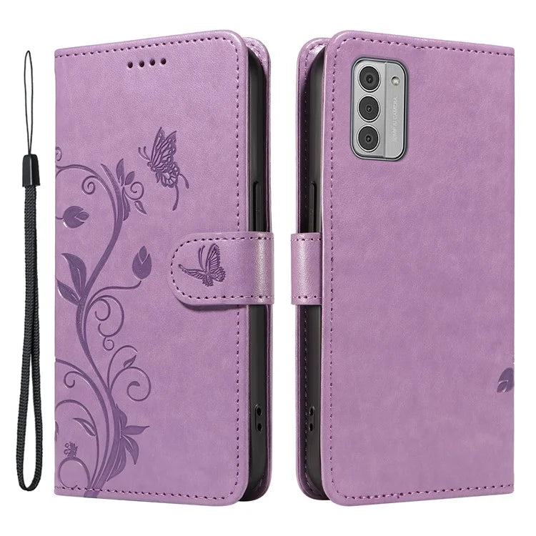 For Nokia G42 Magnetic Case Imprint Flower Butterfly Pattern Stand Wallet Cover