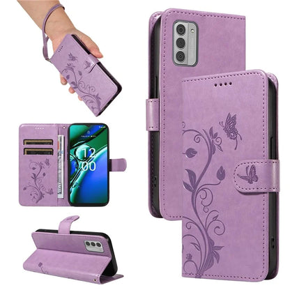 For Nokia G42 Magnetic Case Imprint Flower Butterfly Pattern Stand Wallet Cover