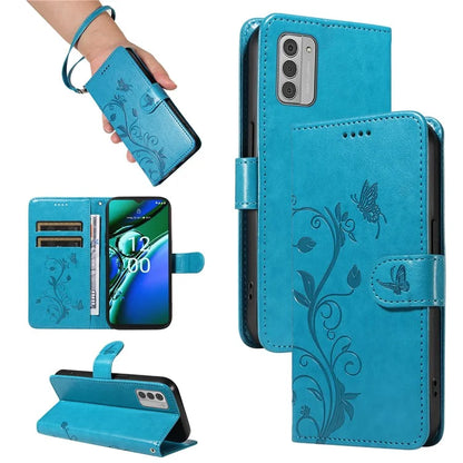 For Nokia G42 Magnetic Case Imprint Flower Butterfly Pattern Stand Wallet Cover