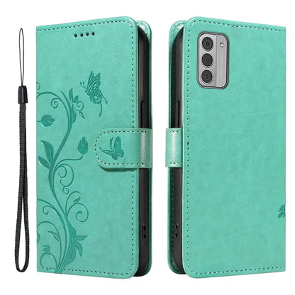 For Nokia G42 Magnetic Case Imprint Flower Butterfly Pattern Stand Wallet Cover