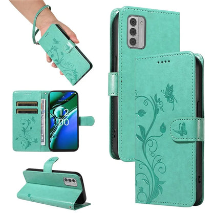 For Nokia G42 Magnetic Case Imprint Flower Butterfly Pattern Stand Wallet Cover