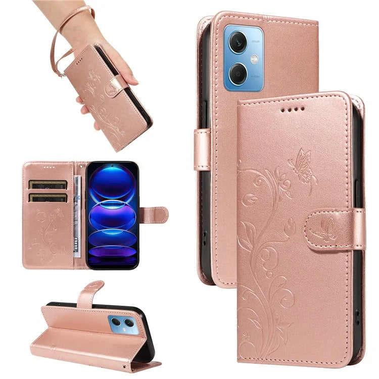 For Xiaomi Redmi Note 12 5G (China) / (India) / (Global) / Poco X5 5G Case Butterfly Flower Imprinted Phone Cover