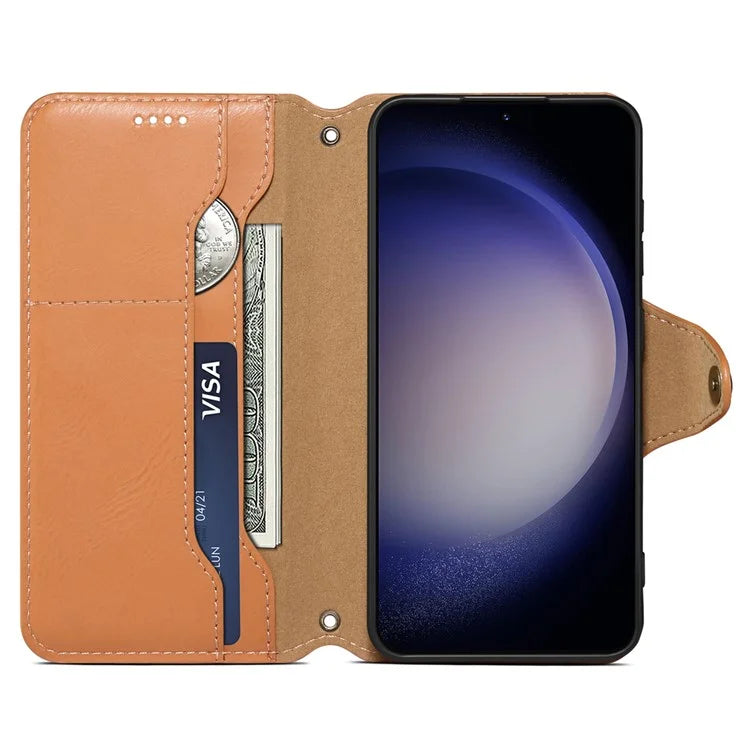 DENIOR For Samsung Galaxy S24 Leather Wallet Case Stand Cover Cowhide Texture