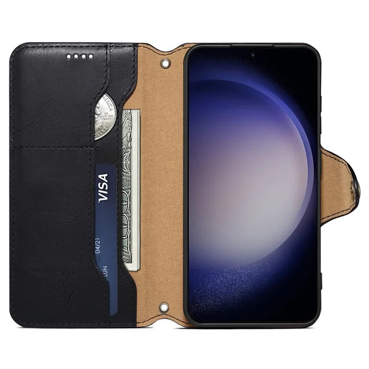 DENIOR For Samsung Galaxy S24 Leather Wallet Case Stand Cover Cowhide Texture