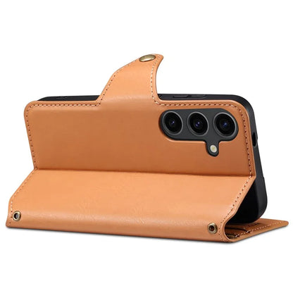 DENIOR For Samsung Galaxy S24+ Phone Case Cowhide Texture Leather Wallet Cover
