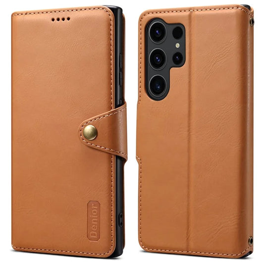 DENIOR For Samsung Galaxy S24 Ultra Case Cowhide Texture Leather Wallet Cover