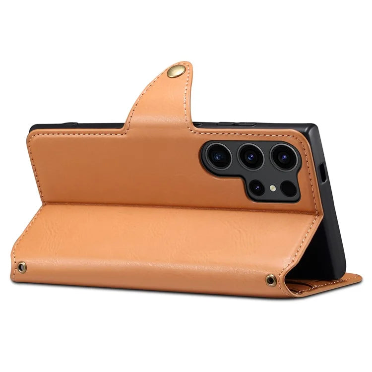 DENIOR For Samsung Galaxy S24 Ultra Case Cowhide Texture Leather Wallet Cover