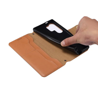 DENIOR For Samsung Galaxy S24 Ultra Case Cowhide Texture Leather Wallet Cover