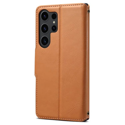 DENIOR For Samsung Galaxy S24 Ultra Case Cowhide Texture Leather Wallet Cover