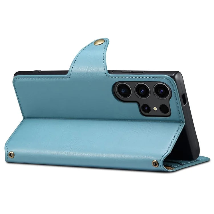 DENIOR For Samsung Galaxy S24 Ultra Case Cowhide Texture Leather Wallet Cover